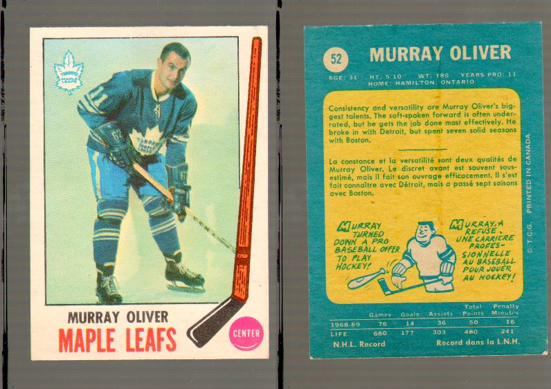 1969-70 O-PEE-CHEE HOCKEY CARD #52 MURRAY OLIVER photo 1969-70 O-PEE-CHEE HOCKEY CARD #52 MURRAY OLIVER photo