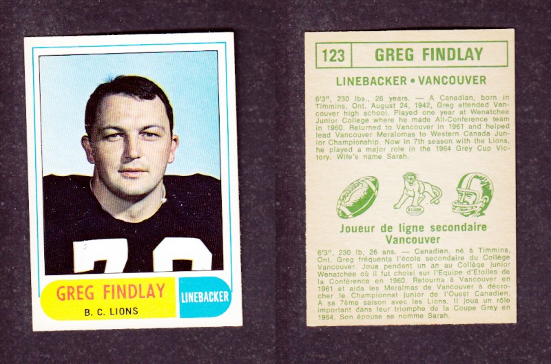 1968 CFL O-PEE-CHEE FOOTBALL CARD #123 G. FINDLAY photo 1968 CFL O-PEE-CHEE FOOTBALL CARD #123 G. FINDLAY photo