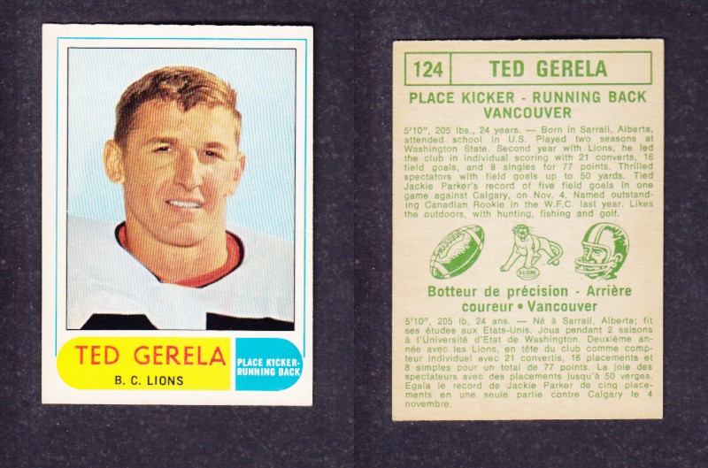 1968 CFL O-PEE-CHEE FOOTBALL CARD #124 T. GERELA photo 1968 CFL O-PEE-CHEE FOOTBALL CARD #124 T. GERELA photo