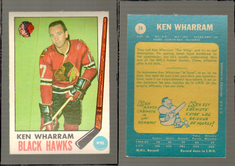 1969-70 O-PEE-CHEE HOCKEY CARD #74 KEN WHARRAM photo 1969-70 O-PEE-CHEE HOCKEY CARD #74 KEN WHARRAM photo