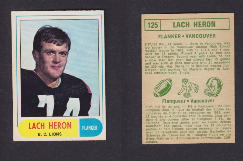 1968 CFL O-PEE-CHEE FOOTBALL CARD #125 L. HERON photo