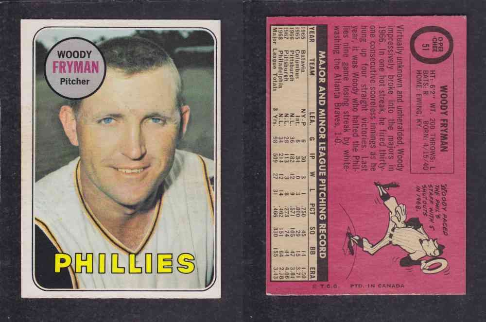 1969 O-PEE-CHEE BASEBALL CARD #51 W. FRYMAN photo 1969 O-PEE-CHEE BASEBALL CARD #51 W. FRYMAN photo