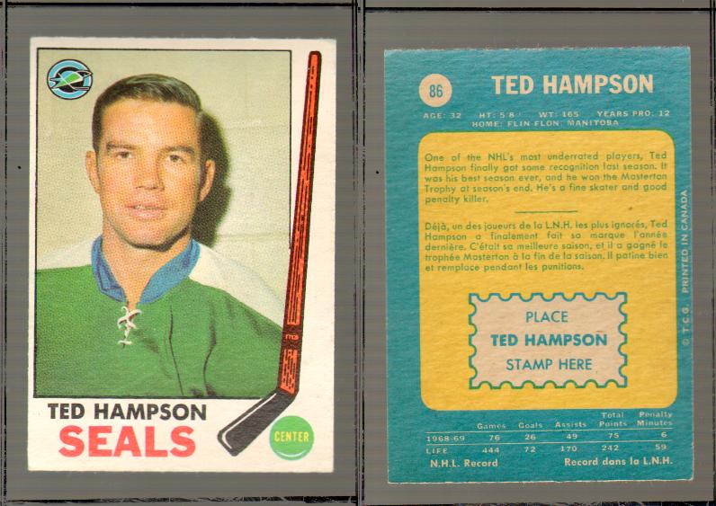 1969-70 O-PEE-CHEE HOCKEY CARD #86 TED HAMPSON photo 1969-70 O-PEE-CHEE HOCKEY CARD #86 TED HAMPSON photo