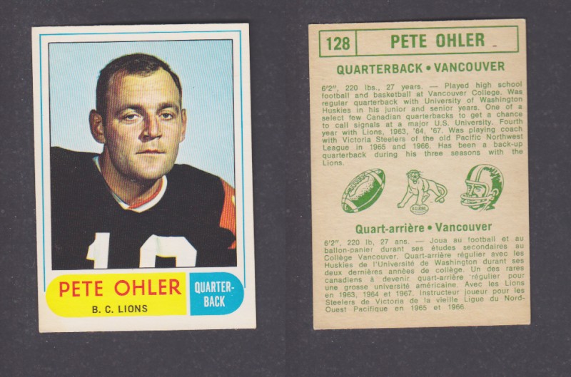 1968 CFL O-PEE-CHEE FOOTBALL CARD #128 P. OHLER photo 1968 CFL O-PEE-CHEE FOOTBALL CARD #128 P. OHLER photo