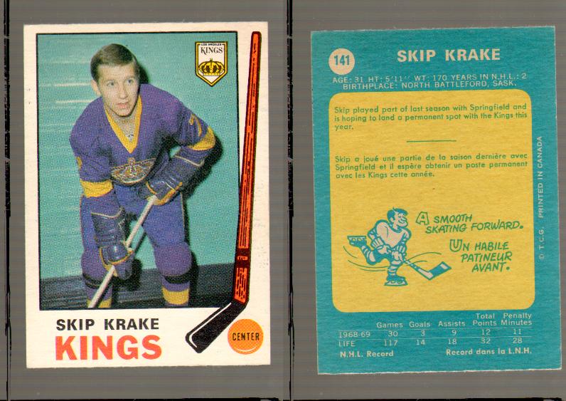 1969-70 O-PEE-CHEE HOCKEY CARD #141 SKIP KRAKE photo 1969-70 O-PEE-CHEE HOCKEY CARD #141 SKIP KRAKE photo