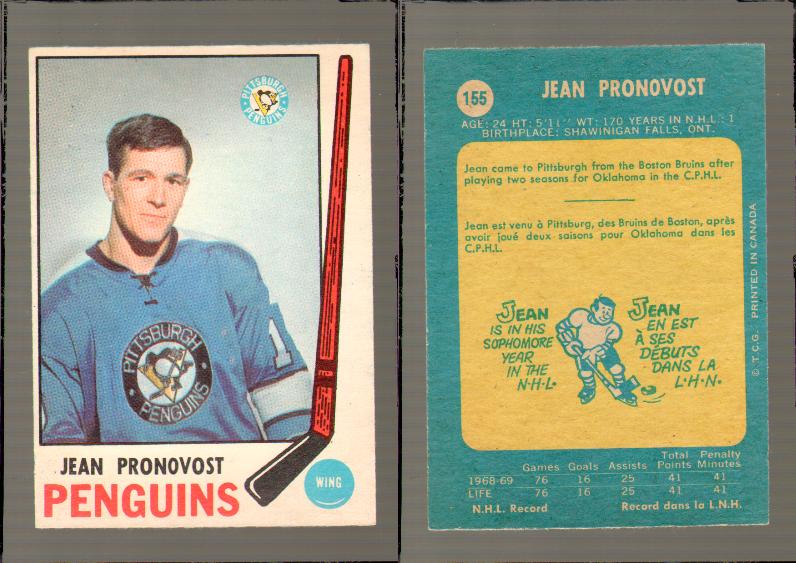 1969-70 O-PEE-CHEE HOCKEY CARD #155 JEAN PRONOVOST photo 1969-70 O-PEE-CHEE HOCKEY CARD #155 JEAN PRONOVOST photo