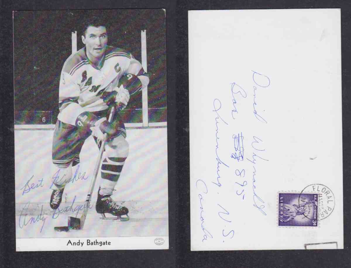 1960 'S NY RANGERS A.BATHGATE AUTOGRAPHED POST CARD  photo