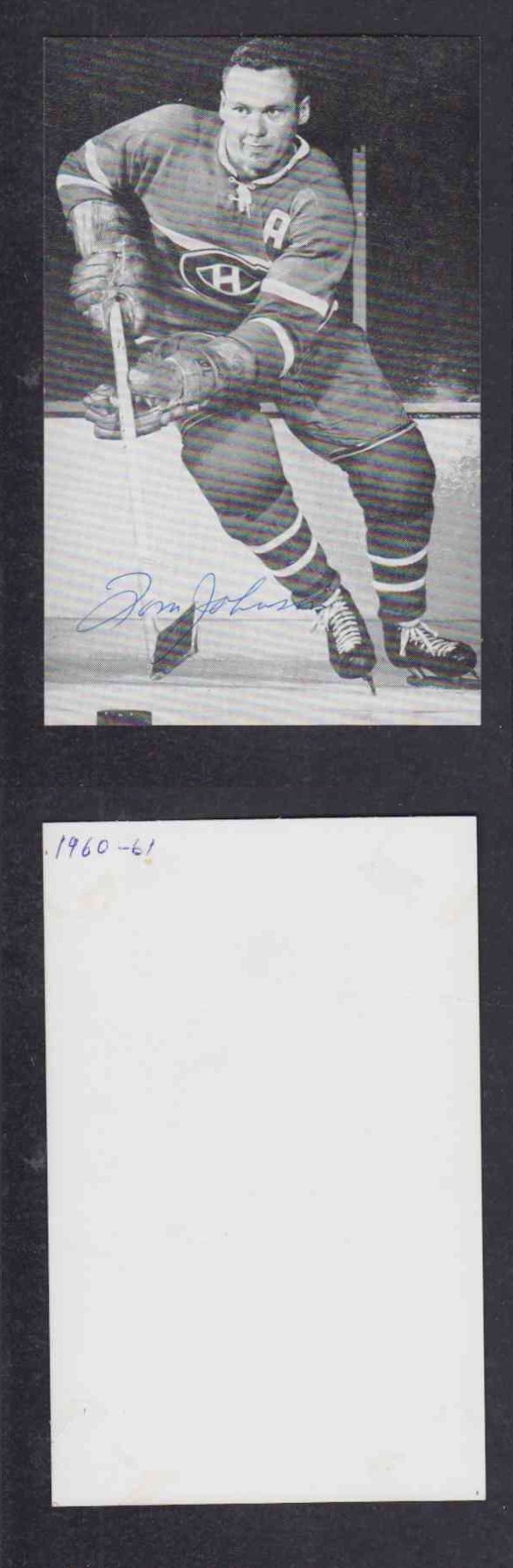 1960 'S MONTREAL CANADIENS T.JOHNSON  AUTOGRAPHED POST CARD  photo