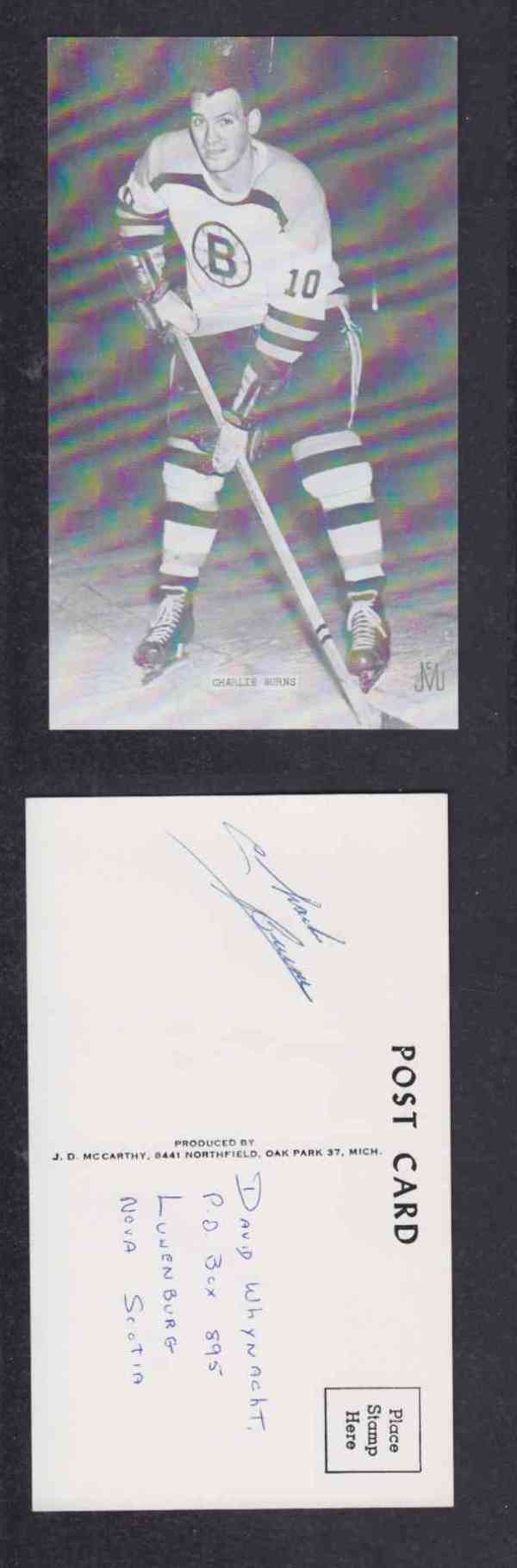 1960 'S BOSTON BRUINS C.BURN  AUTOGRAPHED POST CARD photo