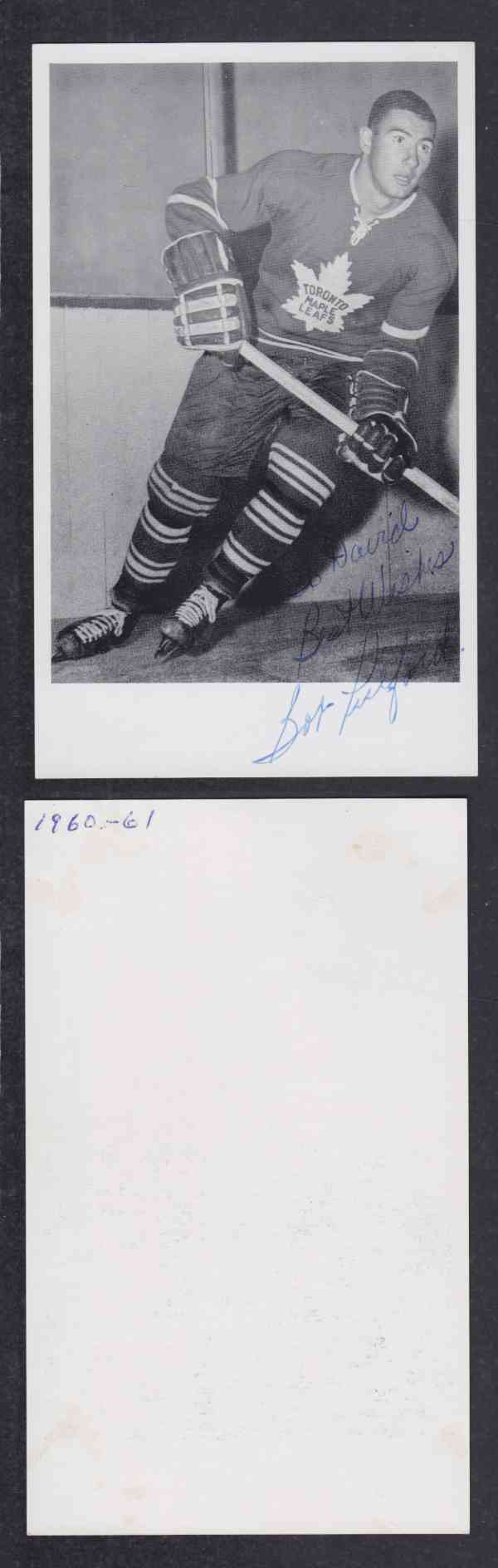 1960 'S TORONTO MAPLE LEAFS B.PULFORD  AUTOGRAPHED POST CARD photo