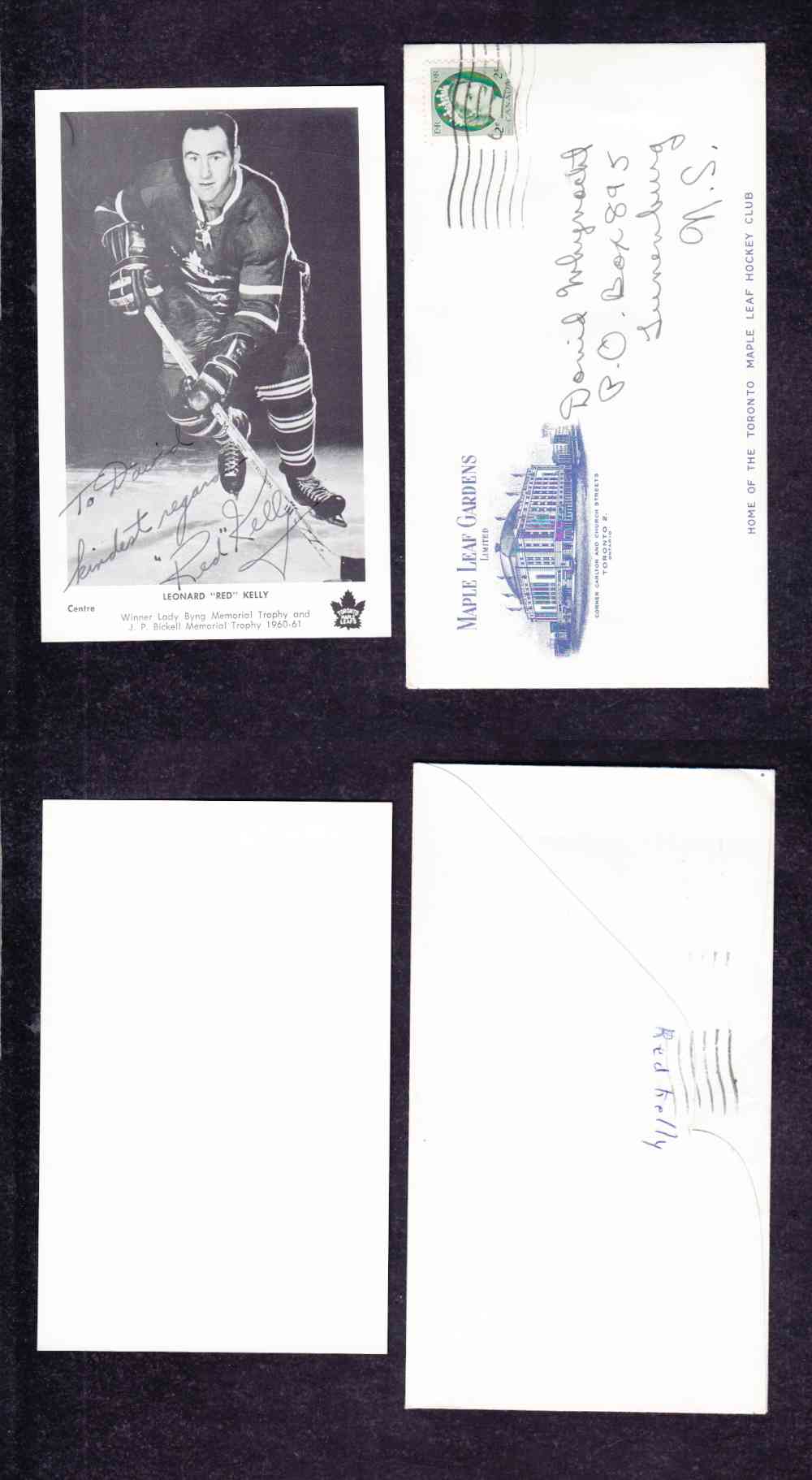 1960 'S TORONTO MAPLE LEAFS R.KELLY  AUTOGRAPHED POST CARD photo
