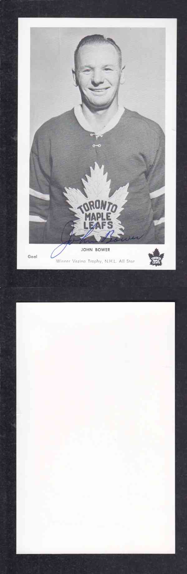 1960 'S TORONTO MAPLE LEAFS J.BOWER  AUTOGRAPHED POST CARD photo