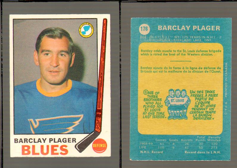 1969-70 O-PEE-CHEE HOCKEY CARD #176 BARCLAY PLAGER photo 1969-70 O-PEE-CHEE HOCKEY CARD #176 BARCLAY PLAGER photo