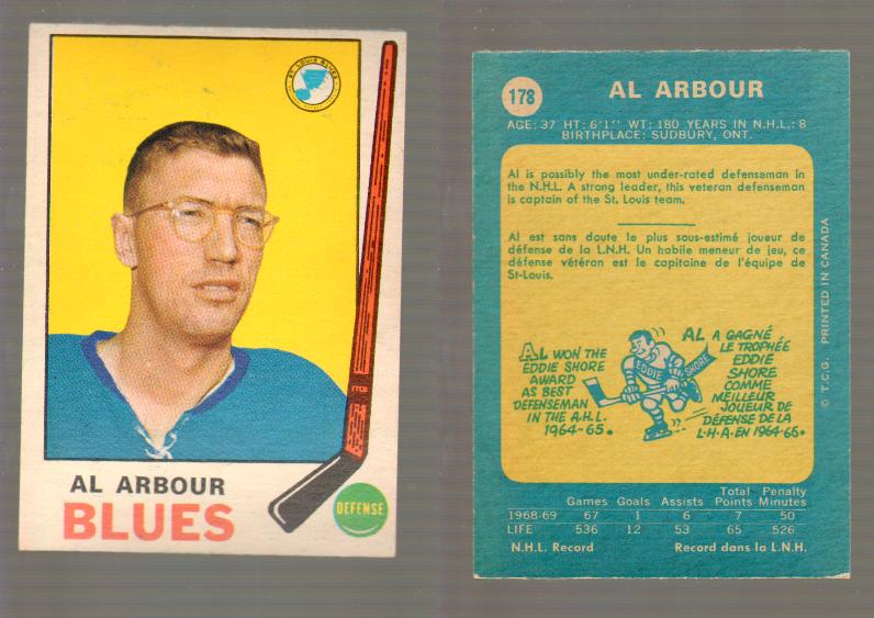 1969-70 O-PEE-CHEE HOCKEY CARD #178 AL ARBOUR photo 1969-70 O-PEE-CHEE HOCKEY CARD #178 AL ARBOUR photo