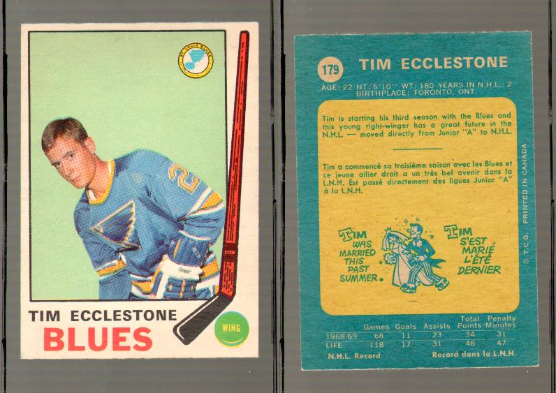 1969-70 O-PEE-CHEE HOCKEY CARD #179 TIM ECCLESTONE photo 1969-70 O-PEE-CHEE HOCKEY CARD #179 TIM ECCLESTONE photo