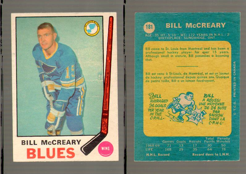 1969-70 O-PEE-CHEE HOCKEY CARD #181 BILL MCCREARY photo 1969-70 O-PEE-CHEE HOCKEY CARD #181 BILL MCCREARY photo