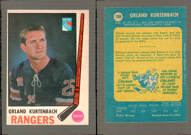 1969-70 O-PEE-CHEE HOCKEY CARD #188 ORLAND KURTENBACH photo 1969-70 O-PEE-CHEE HOCKEY CARD #188 ORLAND KURTENBACH photo