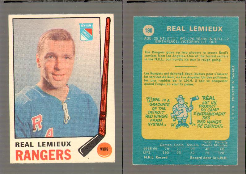 1969-70 O-PEE-CHEE HOCKEY CARD #190 REAL LEMIEUX photo 1969-70 O-PEE-CHEE HOCKEY CARD #190 REAL LEMIEUX photo