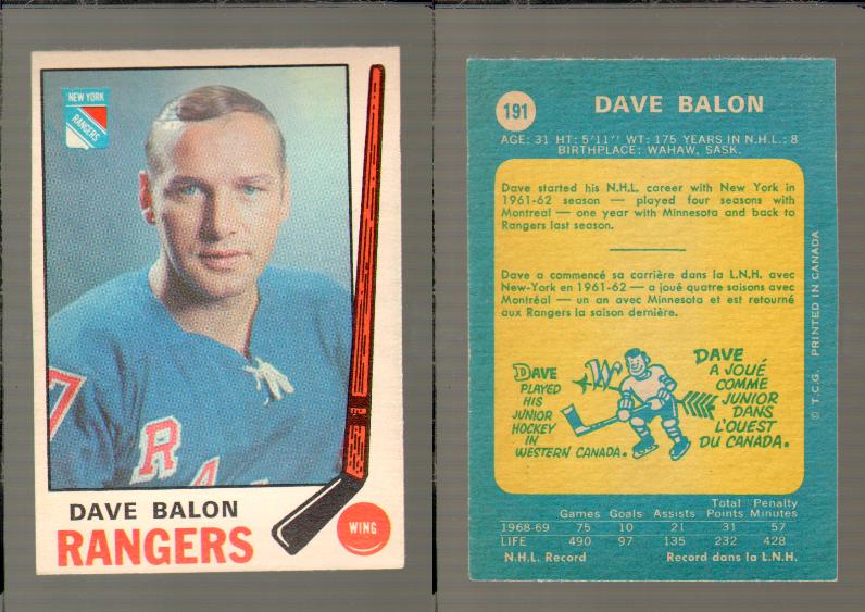 1969-70 O-PEE-CHEE HOCKEY CARD #191 DAVE BALON photo 1969-70 O-PEE-CHEE HOCKEY CARD #191 DAVE BALON photo