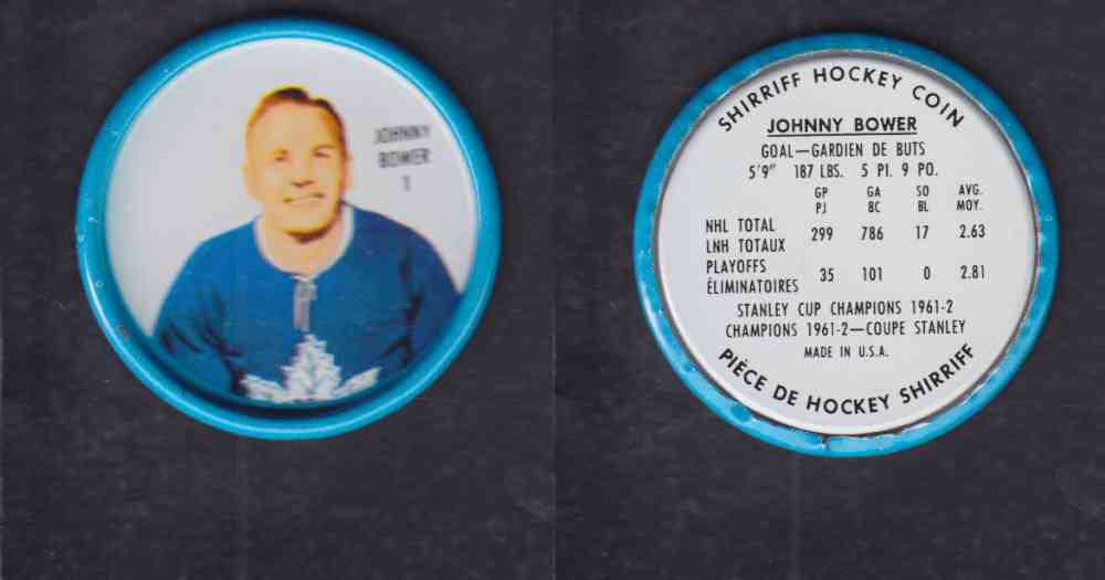 1962-63 SHIRRIFF HOCKEY COIN #1 J. BOWER photo 1962-63 SHIRRIFF HOCKEY COIN #1 J. BOWER photo