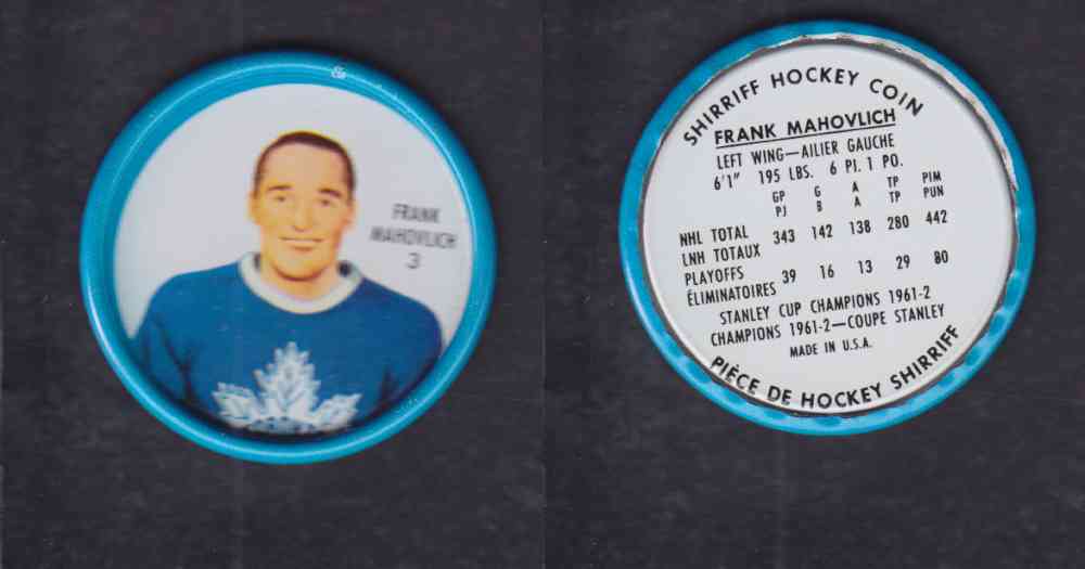 1962-63 SHIRRIFF HOCKEY COIN #3 F. MAHOVLICH photo 1962-63 SHIRRIFF HOCKEY COIN #3 F. MAHOVLICH photo
