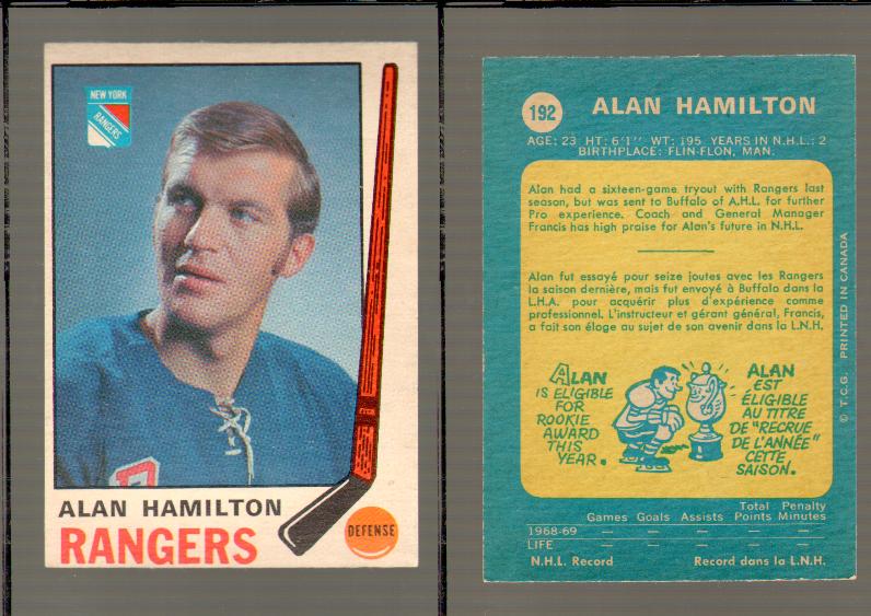 1969-70 O-PEE-CHEE HOCKEY CARD #192 ALAN HAMILTON photo 1969-70 O-PEE-CHEE HOCKEY CARD #192 ALAN HAMILTON photo