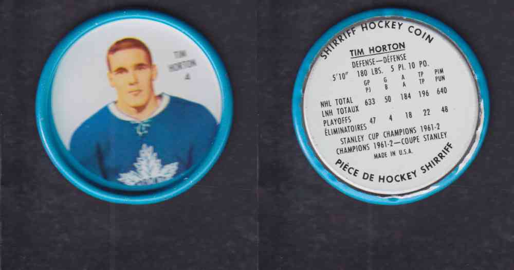 1962-63 SHIRRIFF HOCKEY COIN #4 T. HORTON photo 1962-63 SHIRRIFF HOCKEY COIN #4 T. HORTON photo