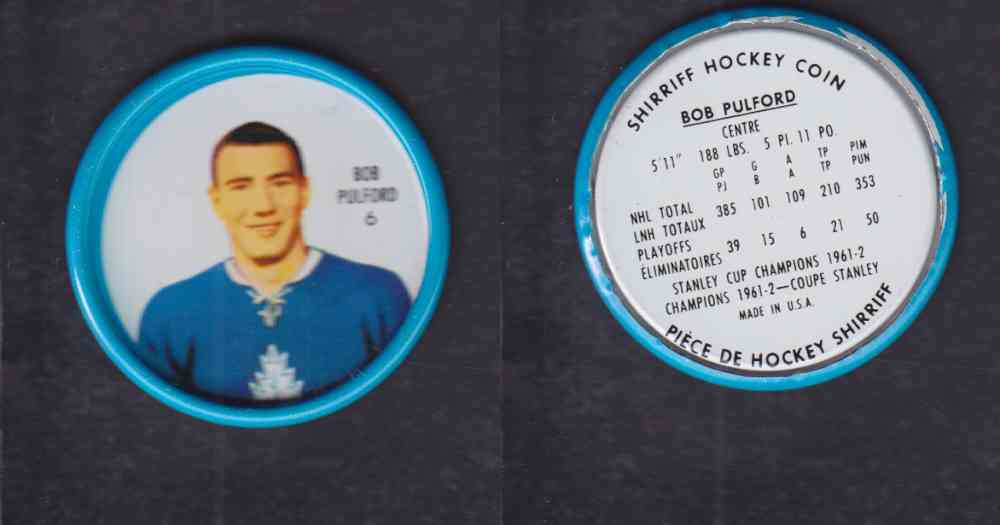 1962-63 SHIRRIFF HOCKEY COIN #6. B. PULFORD photo 1962-63 SHIRRIFF HOCKEY COIN #6. B. PULFORD photo