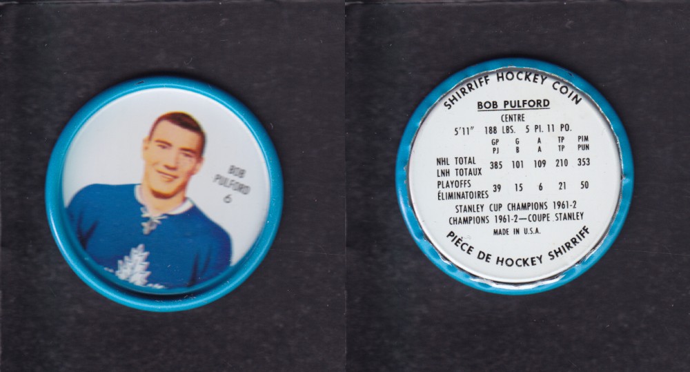1962-63 SHIRRIFF HOCKEY COIN #6. B. PULFORD photo 1962-63 SHIRRIFF HOCKEY COIN #6. B. PULFORD photo