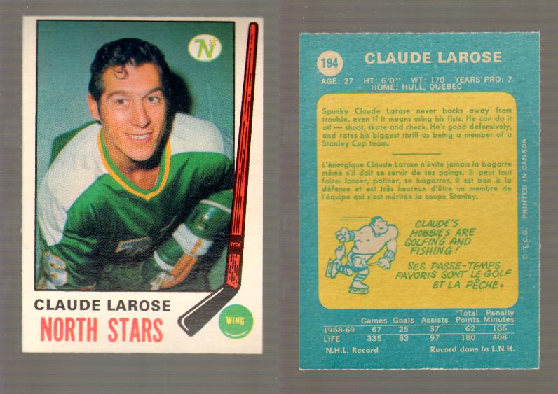 1969-70 O-PEE-CHEE HOCKEY CARD #194 CLAUDE LAROSE photo 1969-70 O-PEE-CHEE HOCKEY CARD #194 CLAUDE LAROSE photo