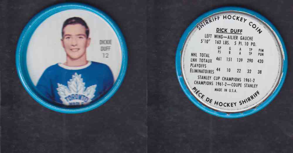 1962-63 SHIRRIFF HOCKEY COIN #12 D. DUFF photo 1962-63 SHIRRIFF HOCKEY COIN #12 D. DUFF photo