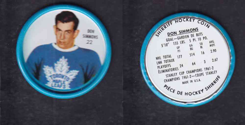 1962-63 SHIRRIFF HOCKEY COIN #22 D. SIMMONS photo 1962-63 SHIRRIFF HOCKEY COIN #22 D. SIMMONS photo