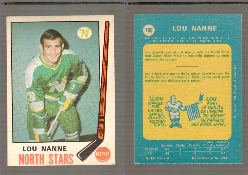 1969-70 O-PEE-CHEE HOCKEY CARD #198 LOU NANNE photo 1969-70 O-PEE-CHEE HOCKEY CARD #198 LOU NANNE photo