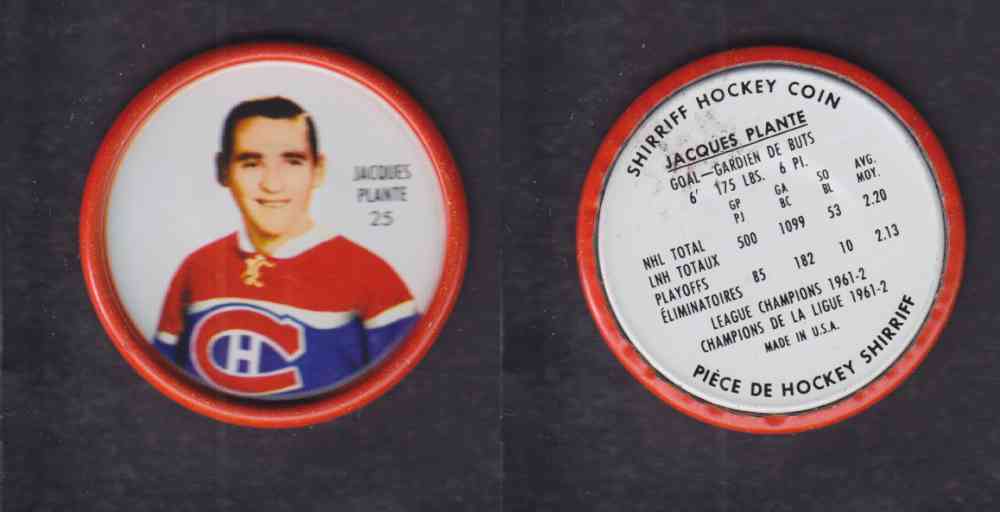1962-63 SHIRRIFF HOCKEY COIN #25 J. PLANTE photo 1962-63 SHIRRIFF HOCKEY COIN #25 J. PLANTE photo