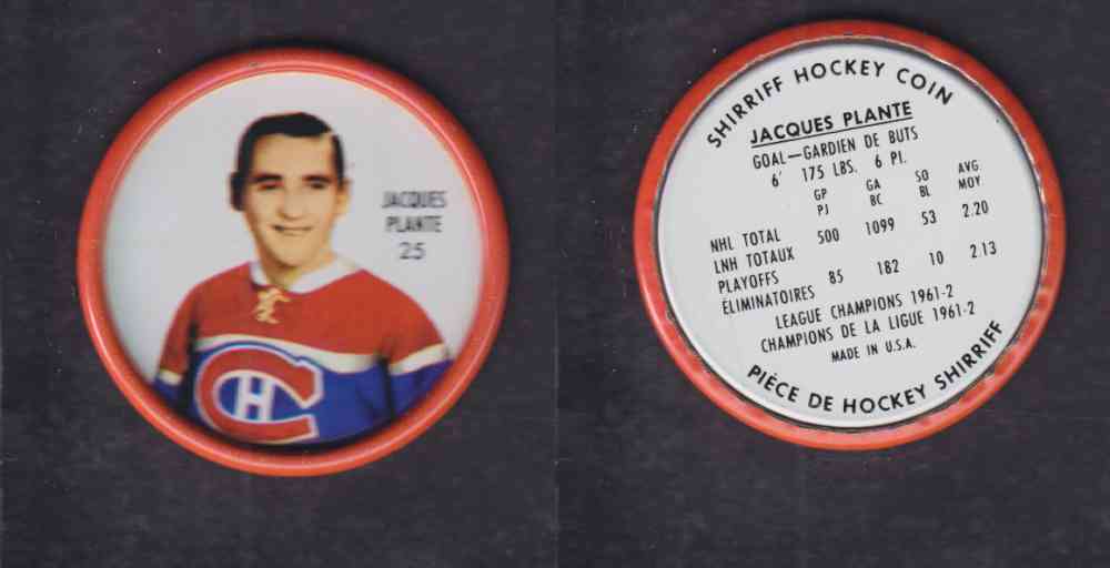 1962-63 SHIRRIFF HOCKEY COIN #25 J. PLANTE photo 1962-63 SHIRRIFF HOCKEY COIN #25 J. PLANTE photo