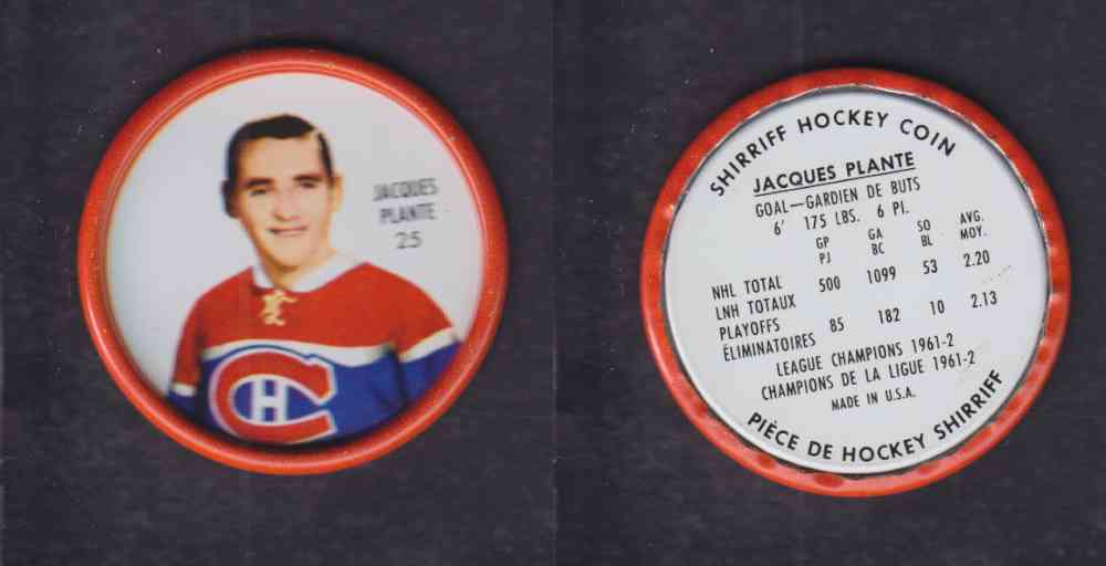 1962-63 SHIRRIFF HOCKEY COIN #25 J. PLANTE photo 1962-63 SHIRRIFF HOCKEY COIN #25 J. PLANTE photo