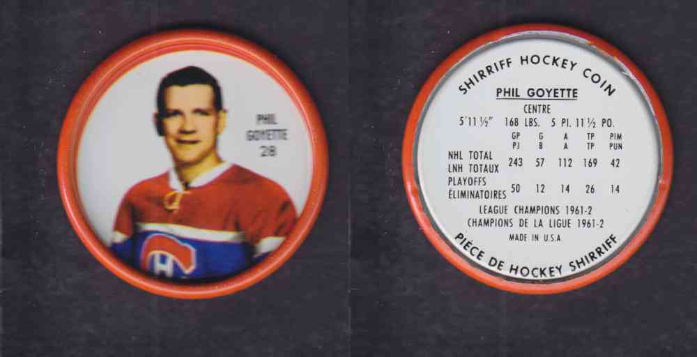 1962-63 SHIRRIFF HOCKEY COIN #28 P. GOYETTE photo 1962-63 SHIRRIFF HOCKEY COIN #28 P. GOYETTE photo