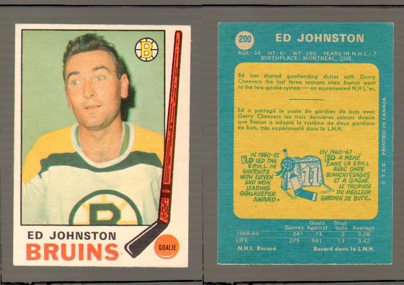 1969-70 O-PEE-CHEE HOCKEY CARD #200 ED JOHNSTON photo 1969-70 O-PEE-CHEE HOCKEY CARD #200 ED JOHNSTON photo