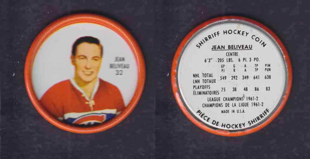1962-63 SHIRRIFF HOCKEY COIN #32 J. BELIVEAU photo 1962-63 SHIRRIFF HOCKEY COIN #32 J. BELIVEAU photo