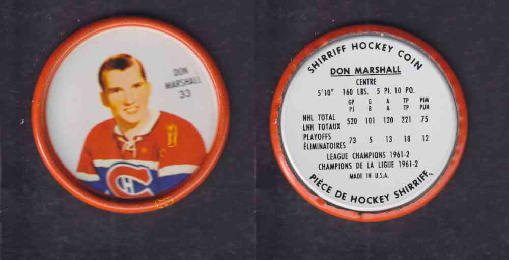 1962-63 SHIRRIFF HOCKEY COIN #33 D. MARSHALL photo 1962-63 SHIRRIFF HOCKEY COIN #33 D. MARSHALL photo