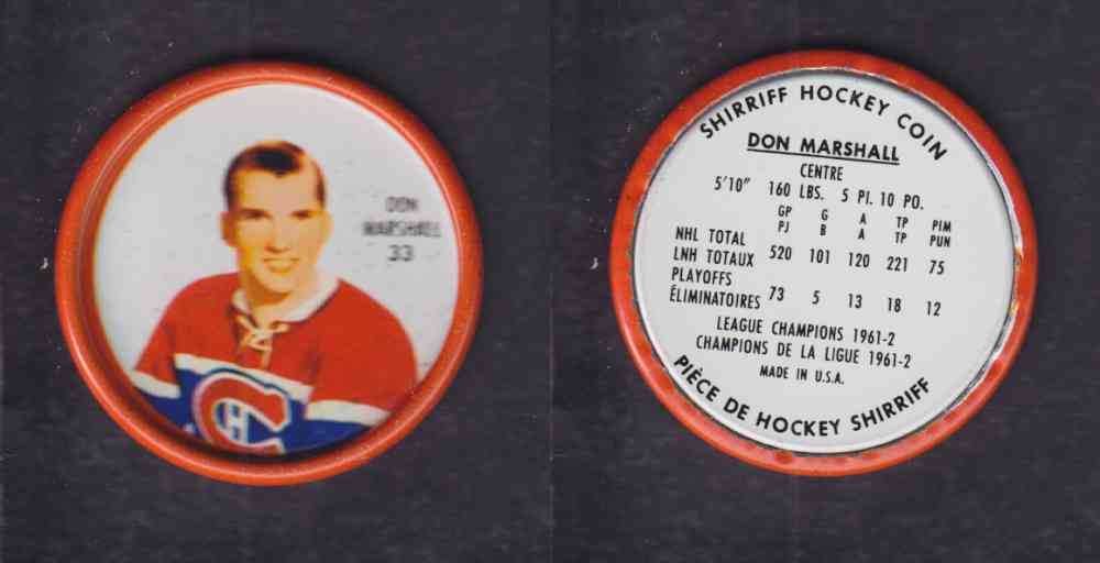 1962-63 SHIRRIFF HOCKEY COIN #33 D. MARSHALL photo 1962-63 SHIRRIFF HOCKEY COIN #33 D. MARSHALL photo