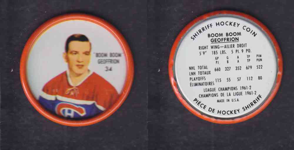 1962-63 SHIRRIFF HOCKEY COIN #34 B. GEOFFRION photo 1962-63 SHIRRIFF HOCKEY COIN #34 B. GEOFFRION photo
