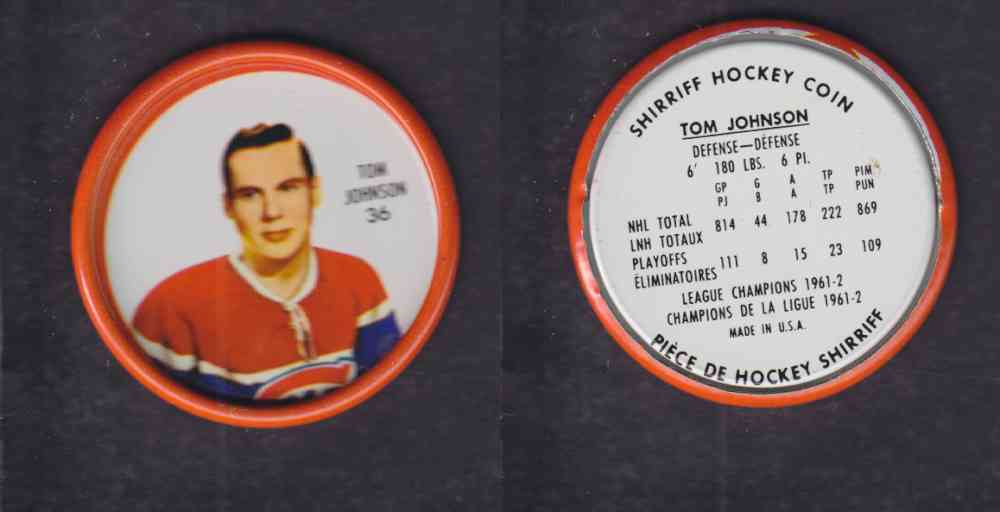 1962-63 SHIRRIFF HOCKEY COIN #36 T. JOHNSON photo 1962-63 SHIRRIFF HOCKEY COIN #36 T. JOHNSON photo