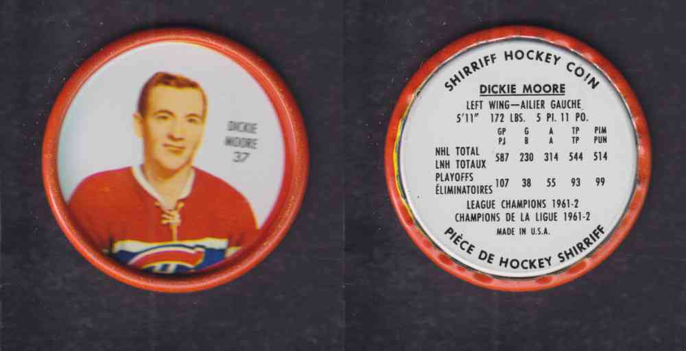 1962-63 SHIRRIFF HOCKEY COIN #37 D. MOORE photo 1962-63 SHIRRIFF HOCKEY COIN #37 D. MOORE photo