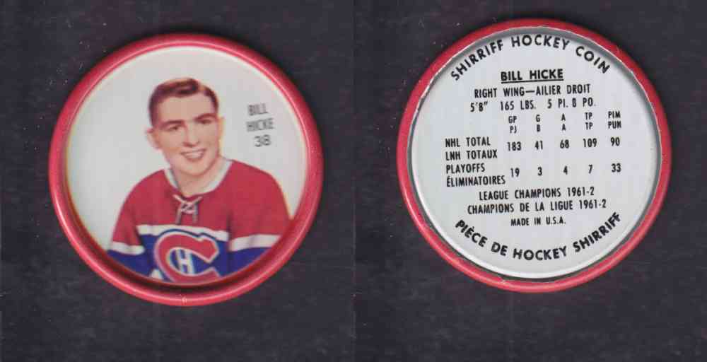 1962-63 SHIRRIFF HOCKEY COIN #38 B. HICKE photo 1962-63 SHIRRIFF HOCKEY COIN #38 B. HICKE photo