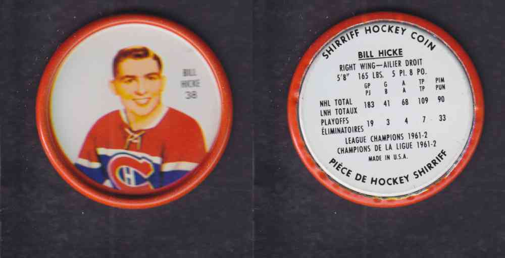 1962-63 SHIRRIFF HOCKEY COIN #38 B. HICKE photo 1962-63 SHIRRIFF HOCKEY COIN #38 B. HICKE photo