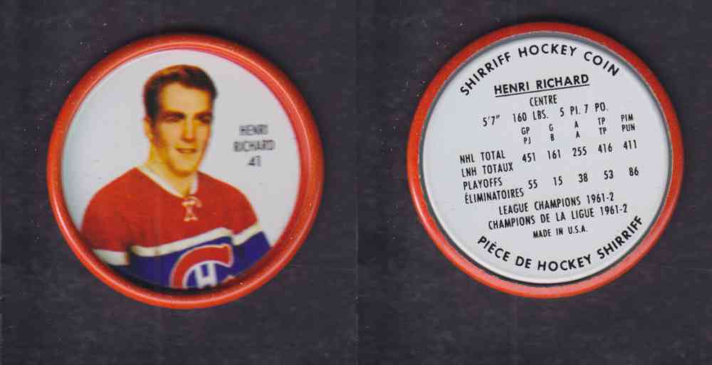 1962-63 SHIRRIFF HOCKEY COIN #41 H. RICHARD photo 1962-63 SHIRRIFF HOCKEY COIN #41 H. RICHARD photo