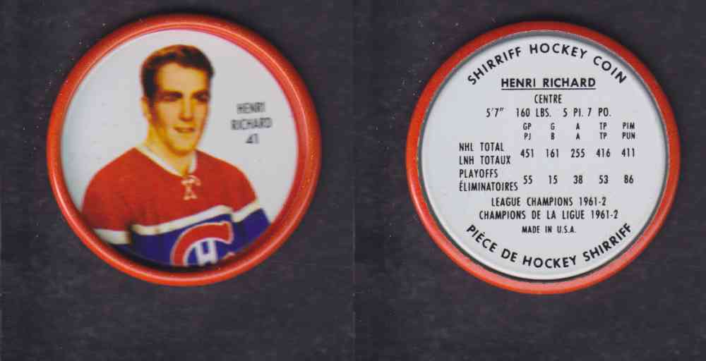 1962-63 SHIRRIFF HOCKEY COIN #41 H. RICHARD photo 1962-63 SHIRRIFF HOCKEY COIN #41 H. RICHARD photo