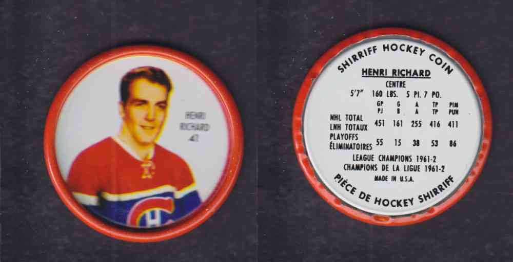 1962-63 SHIRRIFF HOCKEY COIN #41 H. RICHARD photo 1962-63 SHIRRIFF HOCKEY COIN #41 H. RICHARD photo
