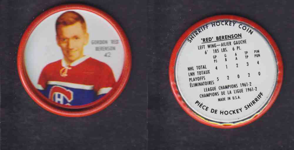 1962-63 SHIRRIFF HOCKEY COIN #42 G. BERENSON photo 1962-63 SHIRRIFF HOCKEY COIN #42 G. BERENSON photo
